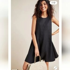 Maeve by Anthropologie Melbourne Swing Dress Black Sleeveless linen mini